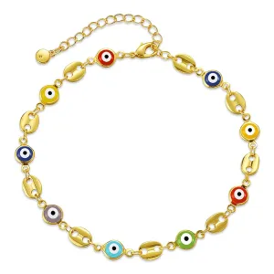 Evil Eye Anklets for Women 18 Gold Plated Dainty Evil Eye Pig Nose Gold Anklet Bracelets for Women Teen Girls, Adjustable, Handmade Anklets