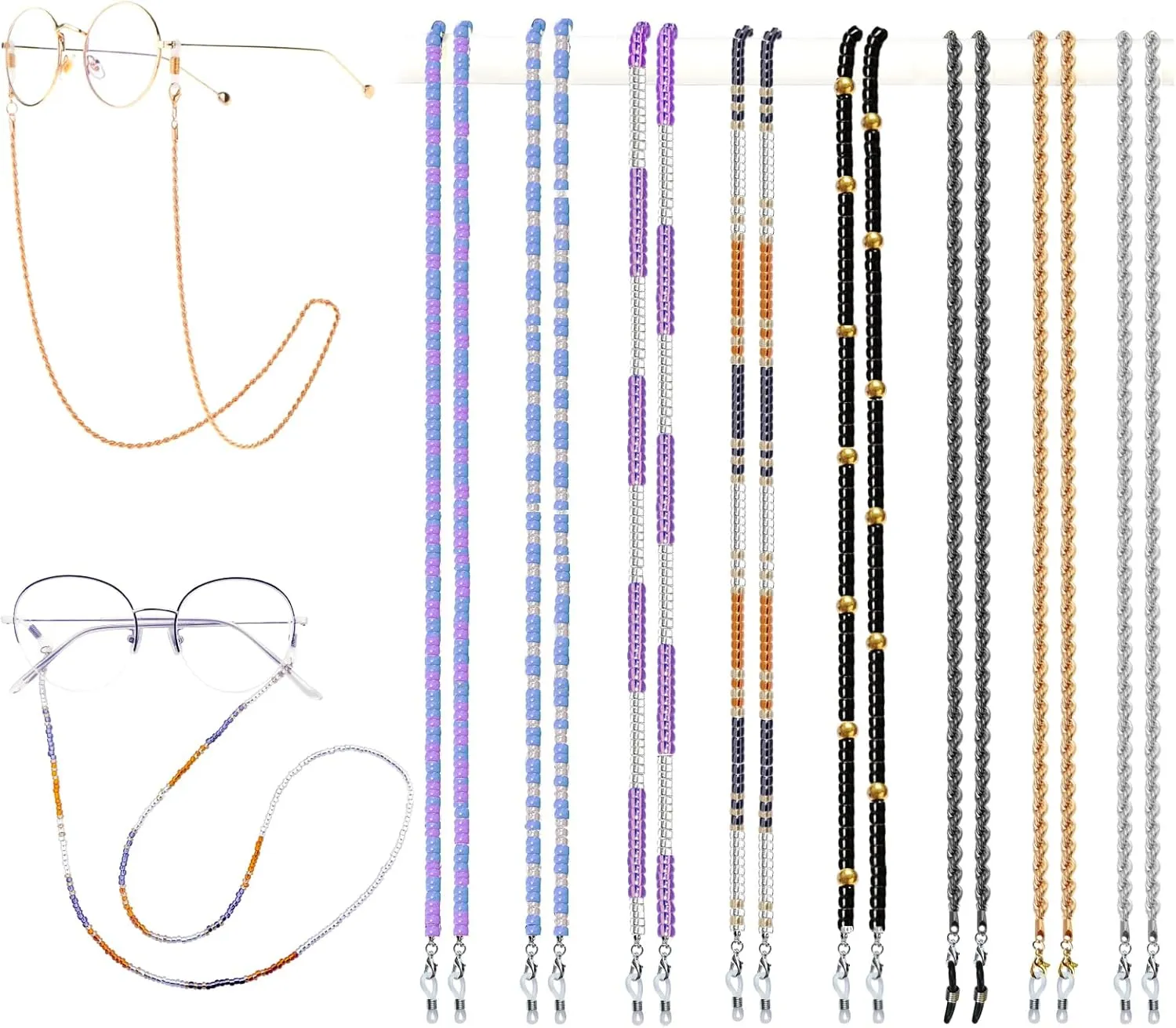 Eyeglass Chain,8 Pcs Beaded Eye Glasses Strap Holders around Neck For Women
