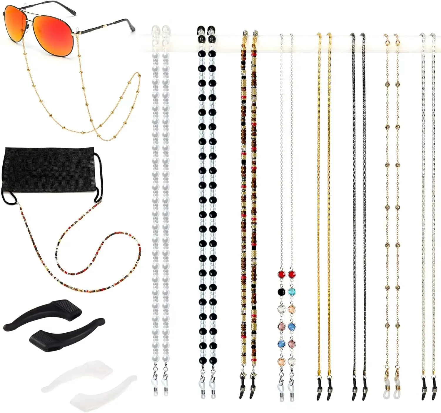 Eyeglass Chain,8 Pcs Beaded Eye Glasses Strap Holders around Neck For Women
