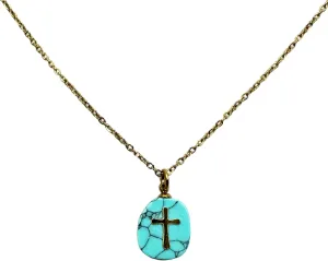 Faith-Inspired Turquoise Cross Pendant Necklace  Religious Copper Cross & Natural Stone with Stainless Steel Chain, Spiritual Christian Jewelry, Allergy-Free, 16-18, Eco-Friendly, Ideal for Gifting