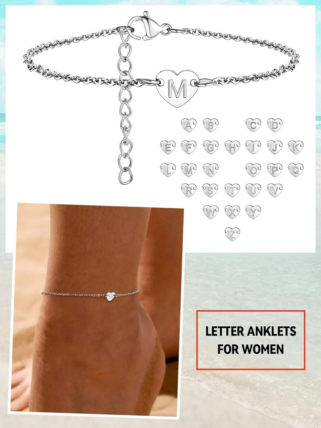 FaithHeart Initial Ankle Bracelets for Women, 18K Gold Plated Stainless Steel Waterproof Anklet with Initials for Women Dainty Anklets Summer Jewelry Gifts