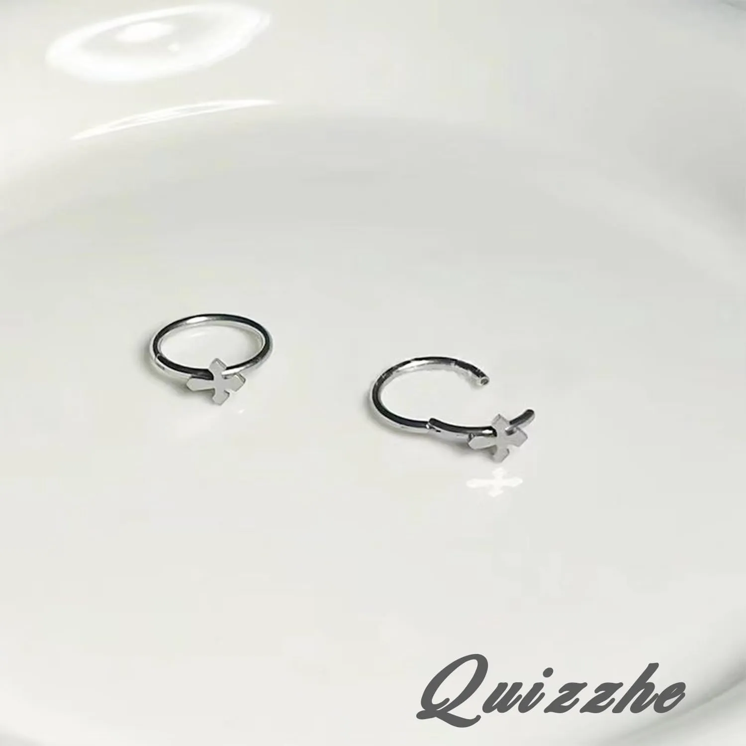 Fake Nose Ring Gothic Hoops Close Lip Ring Silver Piercing Cross Ear Cuffs Faux Helix Cartilage Wrap Earrings Trendy Body Piercing Jewelry for Women Men
