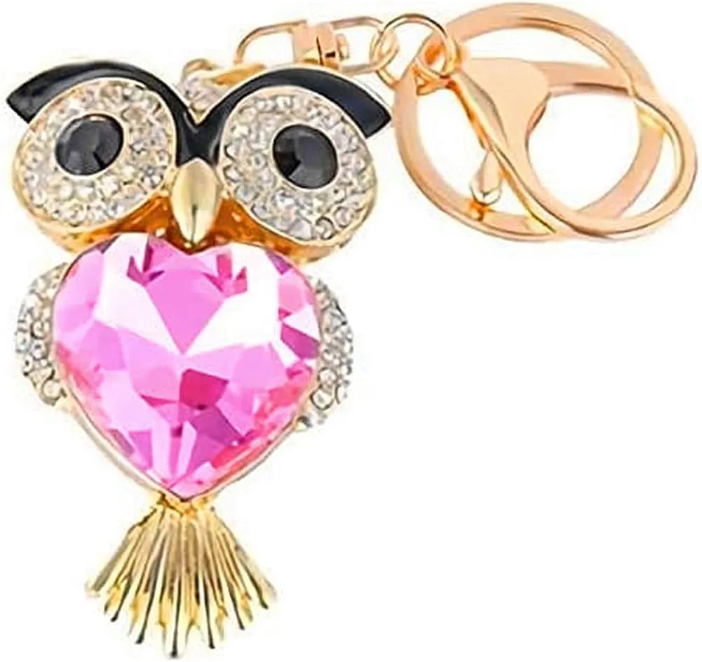 Fashion Lovely Lucky Owl Keychain Rhinestone Crystal Pendent Handbag Purse Key Ring Charm for Girl Women