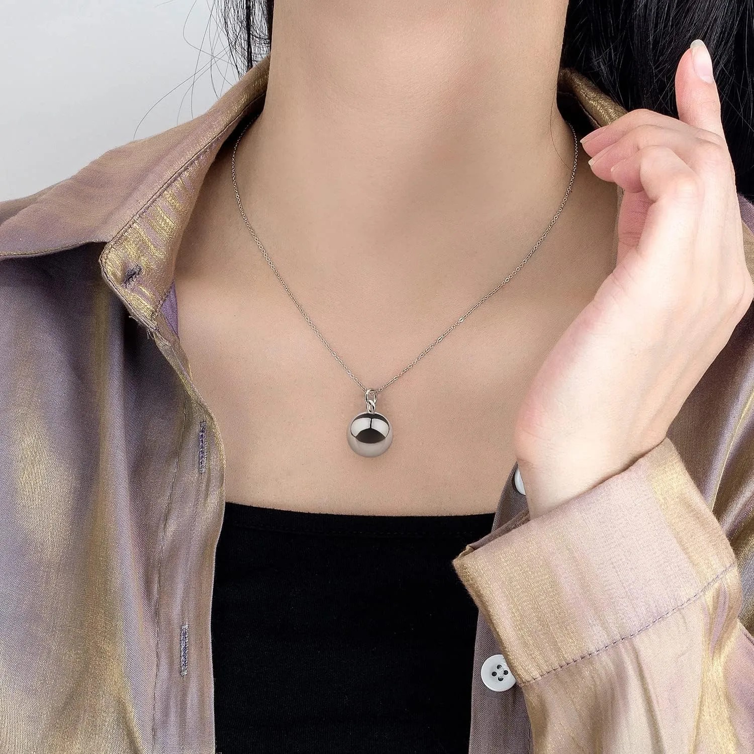 Fashion Silver Harmony Ball Necklace Brilliant Chime Bola 20MM Pendant Choker 18" 20" 22" Beads Chain O-Chain Women Jewelry Gifts For Pet Cats & Dogs