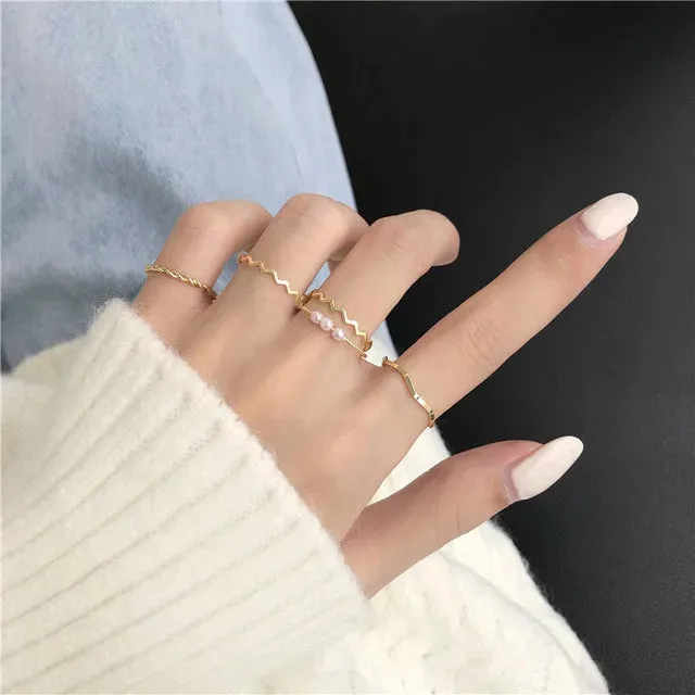 Female Japanese Korean Simple Three Pearl Wavy Net Red Tail Jewelry Ring