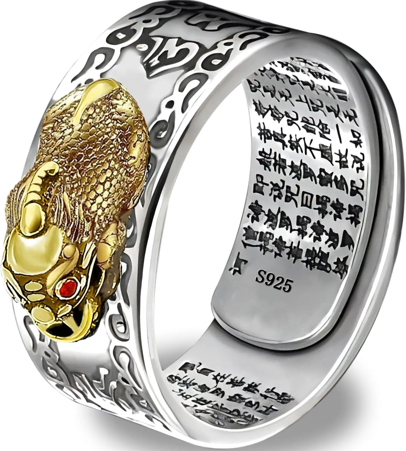 Feng Shui Ring 925 Stamp Stering Silver Pixiu Mantra Ring Original Lucky Fengshui Pi Xiu Wealth Protection Adjustable Rings Gifts for Men Women FD73626647