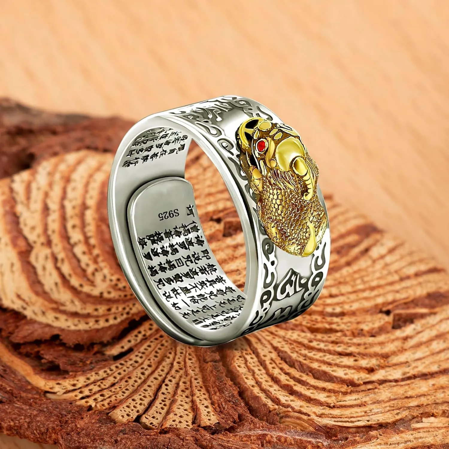 Feng Shui Ring 925 Stamp Stering Silver Pixiu Mantra Ring Original Lucky Fengshui Pi Xiu Wealth Protection Adjustable Rings Gifts for Men Women FD73626647
