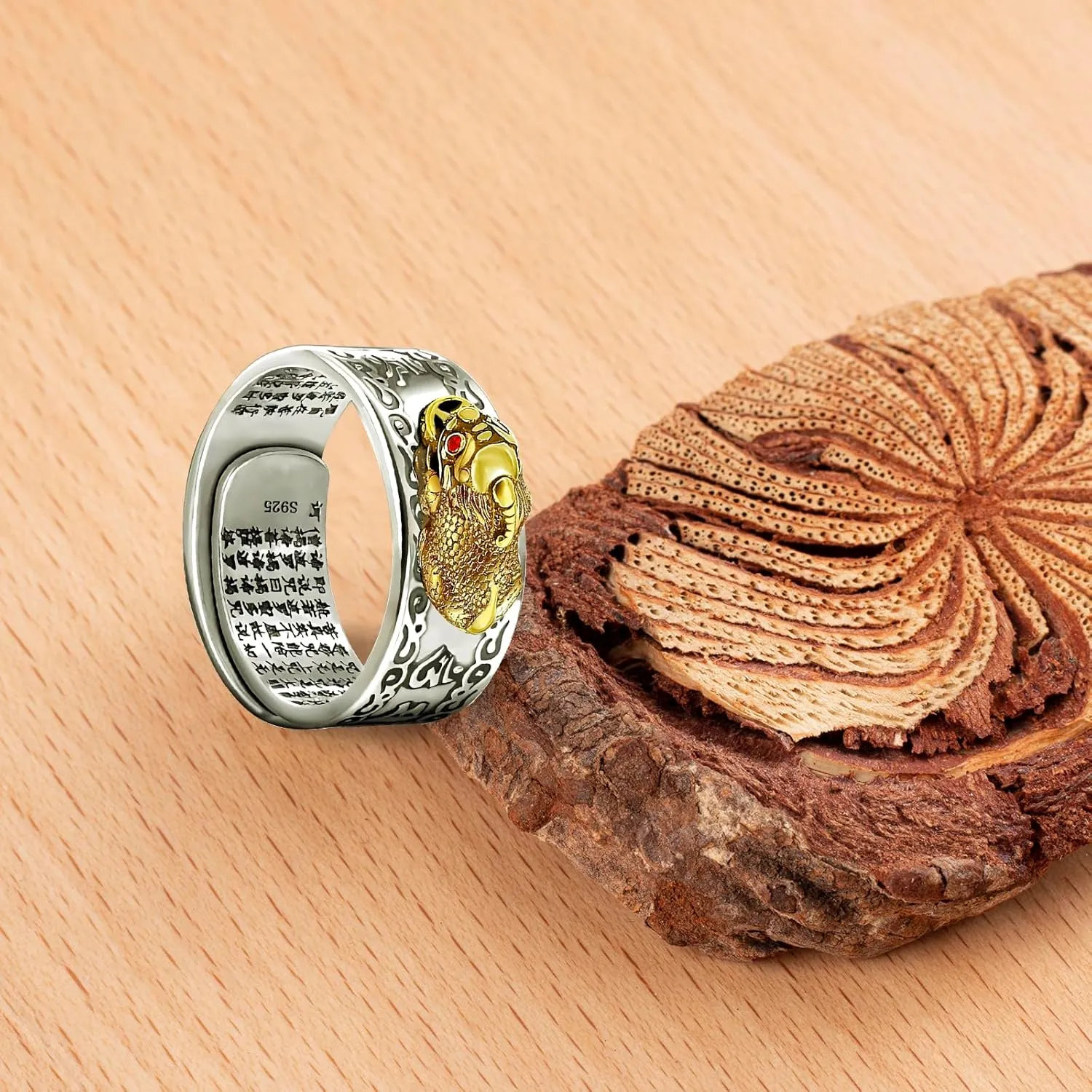 Feng Shui Ring 925 Stamp Stering Silver Pixiu Mantra Ring Original Lucky Fengshui Pi Xiu Wealth Protection Adjustable Rings Gifts for Men Women FD73626647