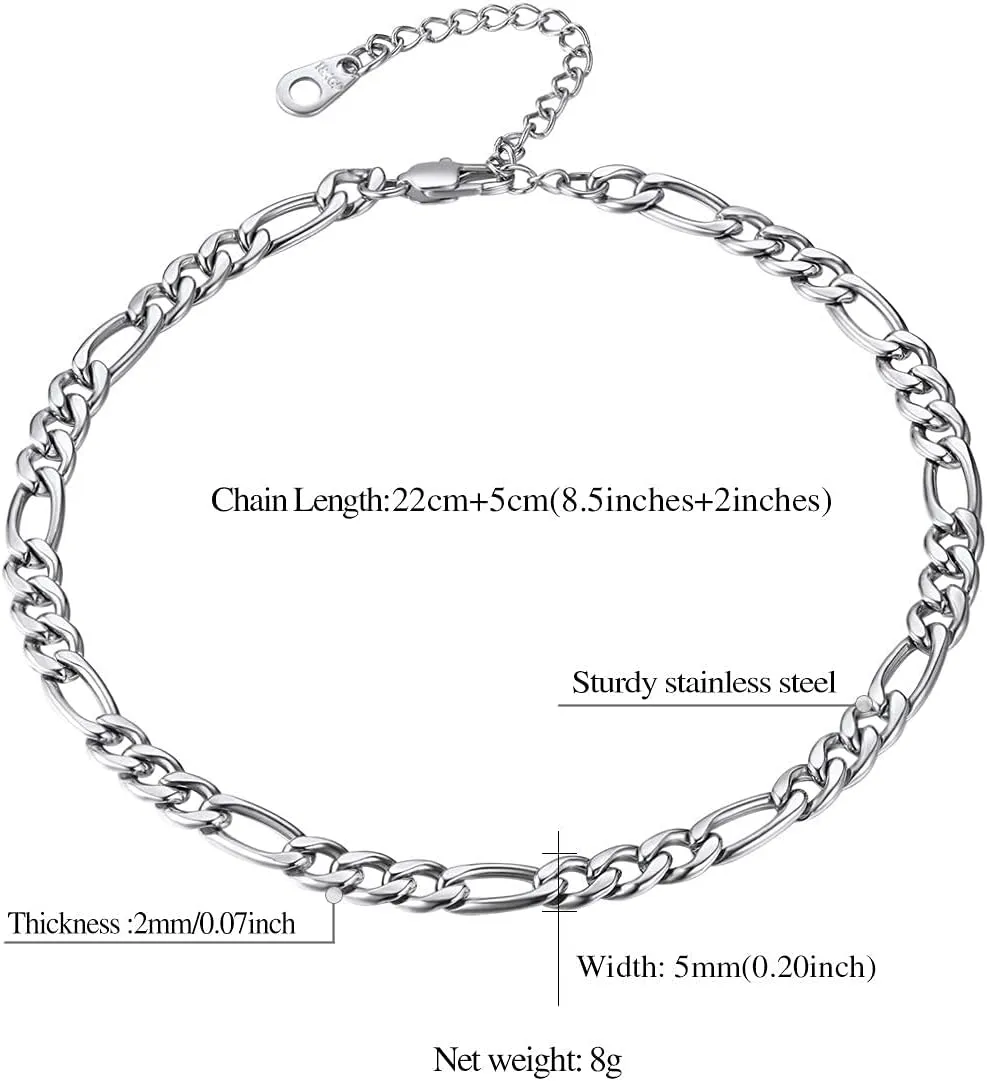 FindChic Stainless Steel Ankle Chain Bracelets for Women Cuban Curb/Figaro/Box Links Beach Foot Jewelry 8.5''-10.5'' Adjustable Anklet, with Jewelry Box