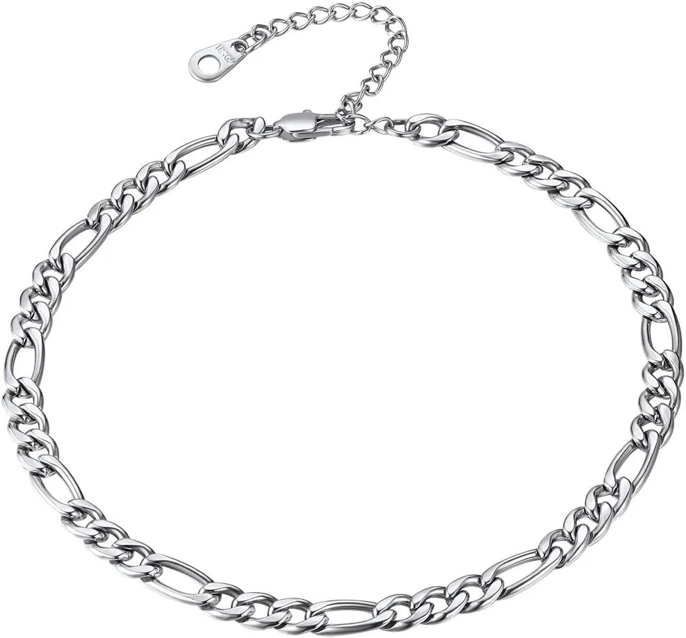 FindChic Stainless Steel Ankle Chain Bracelets for Women Cuban Curb/Figaro/Box Links Beach Foot Jewelry 8.5''-10.5'' Adjustable Anklet, with Jewelry Box