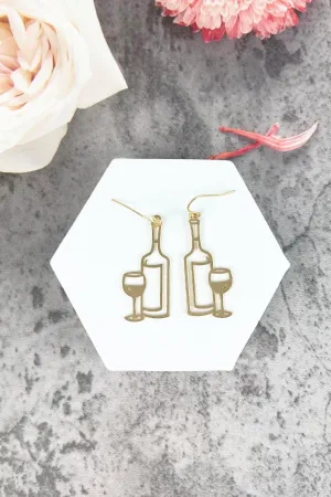 Fine Craftsmanship Fashion Filigree Earring - Lightweight Gift, Fish Hook, Cutout, Stylish Elegant, Butterfly, U Shape, Flower Bull (Champagne Bottle - Gold, Base Metal)