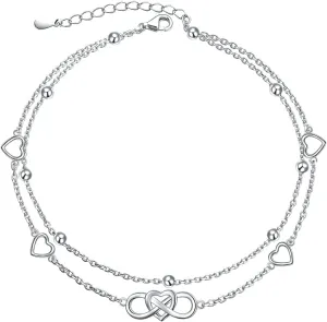 FLYOW Anklet for Women S925 Sterling Silver Adjustable Foot Beaded Infinity/Heart/Angel Wing/Turtle Ankle Bracelet Anklets Jewelry Gift