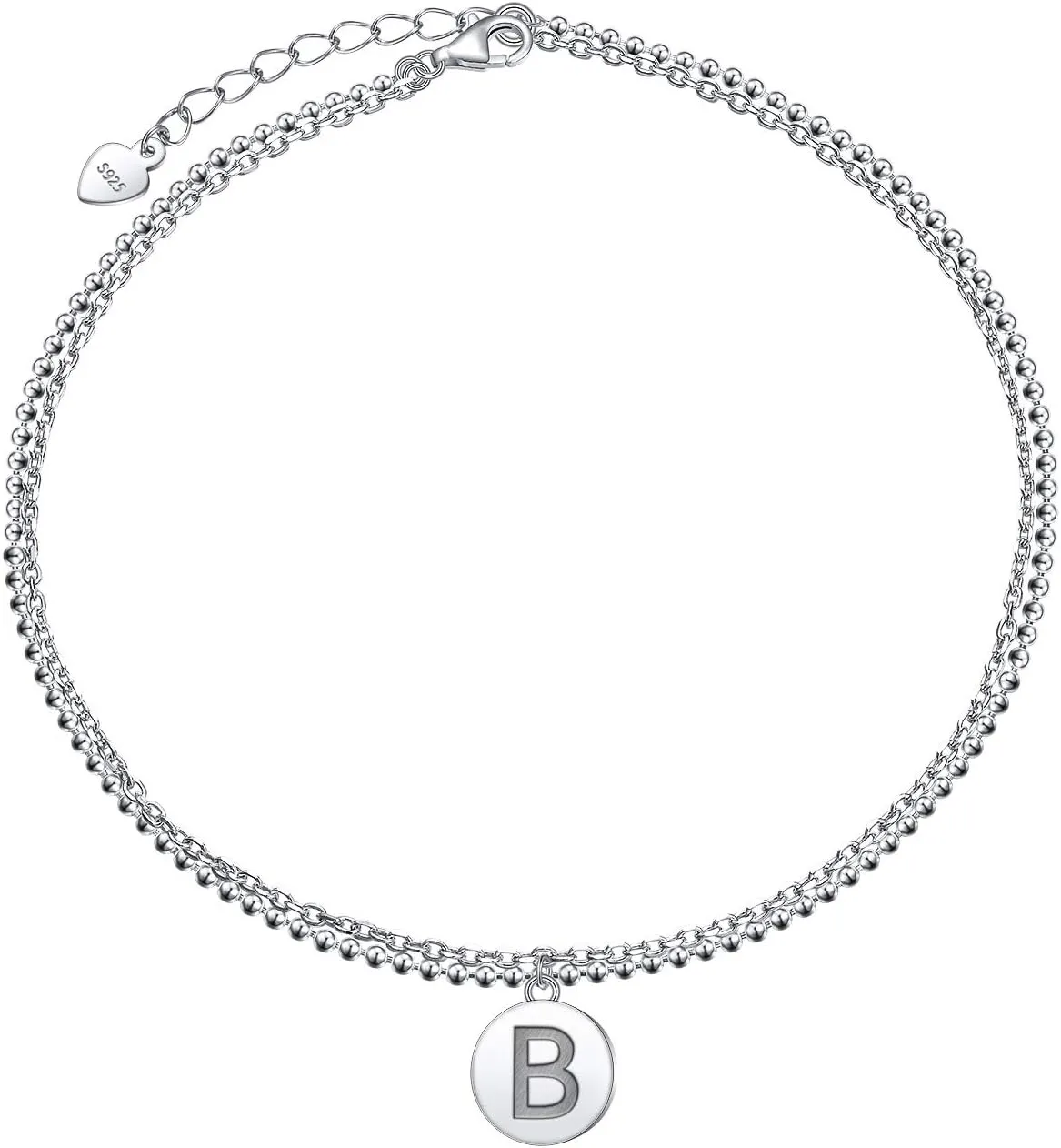 FLYOW Disc Initials Anklet for Women S925 Sterling Silver Adjustable Foot Ankle Bracelet with Letter