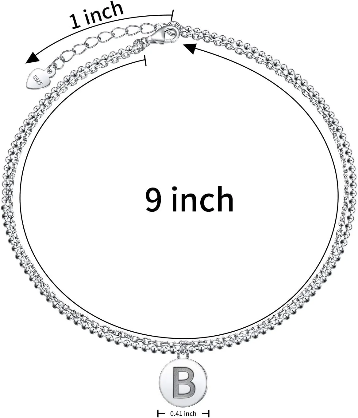 FLYOW Disc Initials Anklet for Women S925 Sterling Silver Adjustable Foot Ankle Bracelet with Letter
