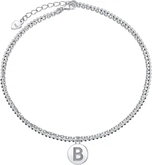 FLYOW Disc Initials Anklet for Women S925 Sterling Silver Adjustable Foot Ankle Bracelet with Letter