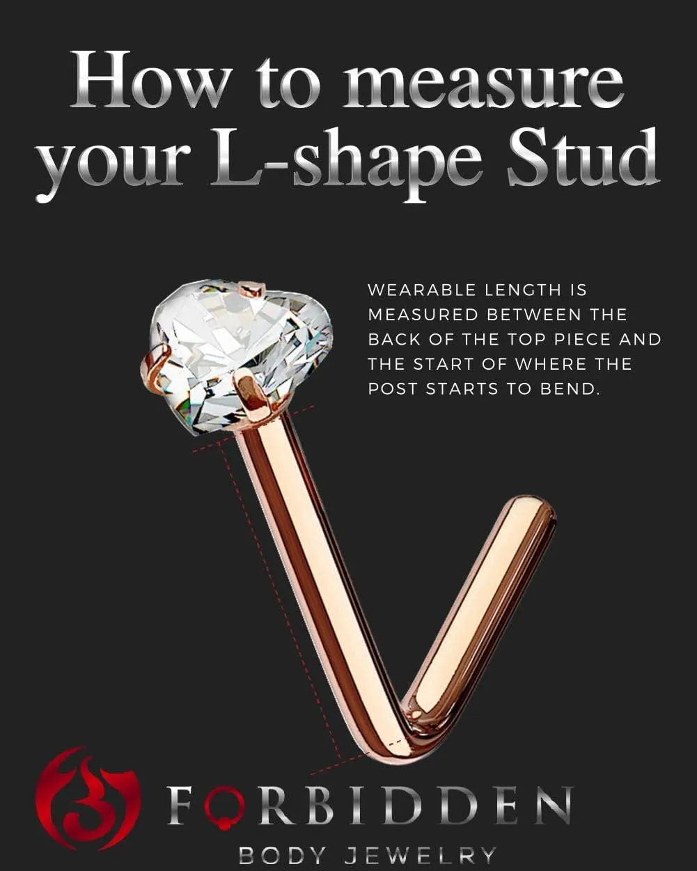 Forbidden Body Jewelry 20g nose stud, nose studs for women, nose piercing stud, L shaped nose studs, nose ring L shape, surgical steal synthetic faux gemstone top.
