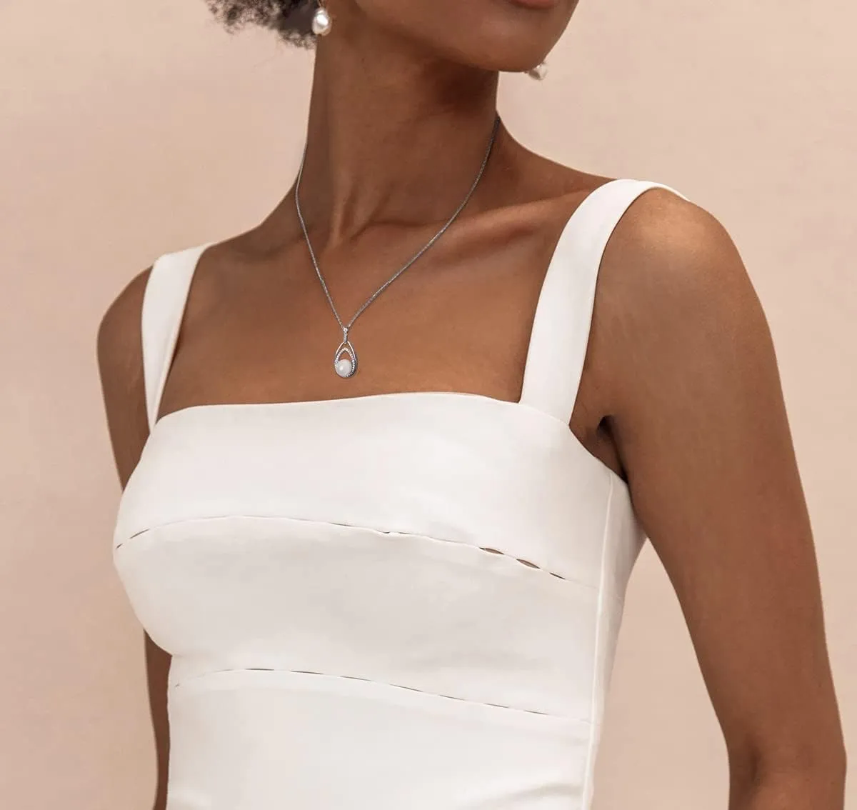 Freshwater Cultured Pearl Pendant Necklace & Drop Earrings Set - 925 Sterling Silver Bridal Jewelry Gift