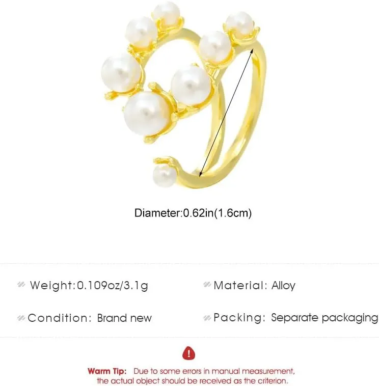 FUTIMELY Pearl Rings for Women Stacking Pearl Cluster Rings Adjustable Pearl Open Finger Ring Trendy Personality Pearl Statement Jewelry for Women