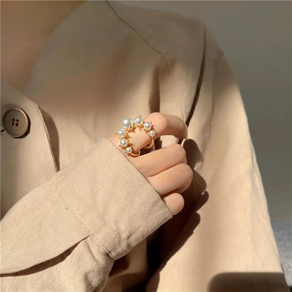 FUTIMELY Pearl Rings for Women Stacking Pearl Cluster Rings Adjustable Pearl Open Finger Ring Trendy Personality Pearl Statement Jewelry for Women