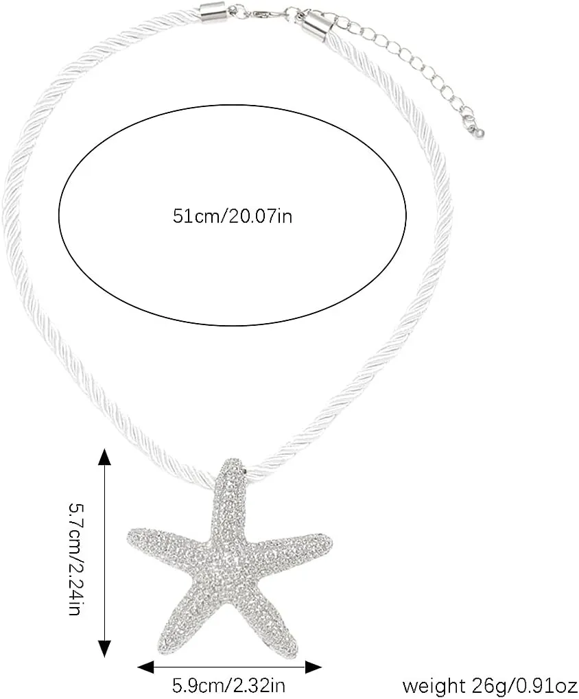FUTIMELY Unique Gold Starfish Pendant Necklace for Women,Chunky White Braided Rope Choker Necklace,Dainty Silver Big Star Statement Necklace Beach Jewelry