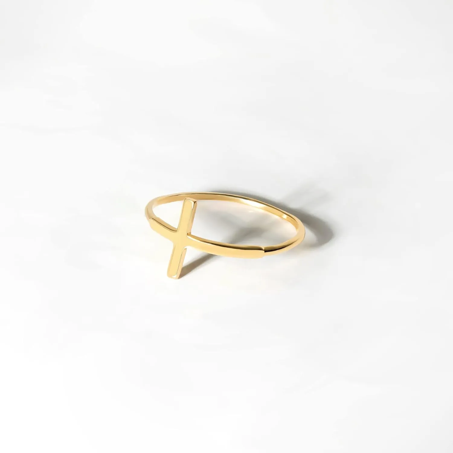 Gelin 14K Solid Gold Cross Ring for Women | Yellow Gold Stacking Ring | Dainty Gold Band