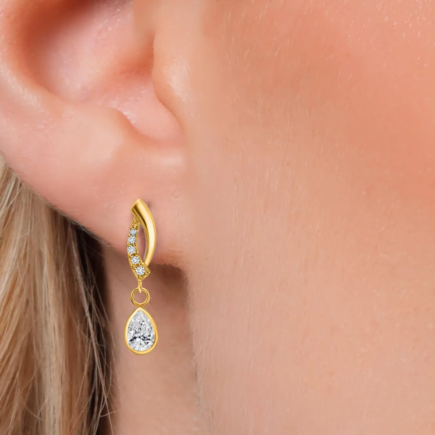Gem Stone King 14K Yellow Gold 6X4MM Pear Shape Gemstone Birthstone and Lab Grown Diamond Accent Teardrop Earrings For Women | Fine Gold Jewelry for Her Mom Wife