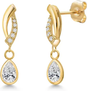 Gem Stone King 14K Yellow Gold 6X4MM Pear Shape Gemstone Birthstone and Lab Grown Diamond Accent Teardrop Earrings For Women | Fine Gold Jewelry for Her Mom Wife