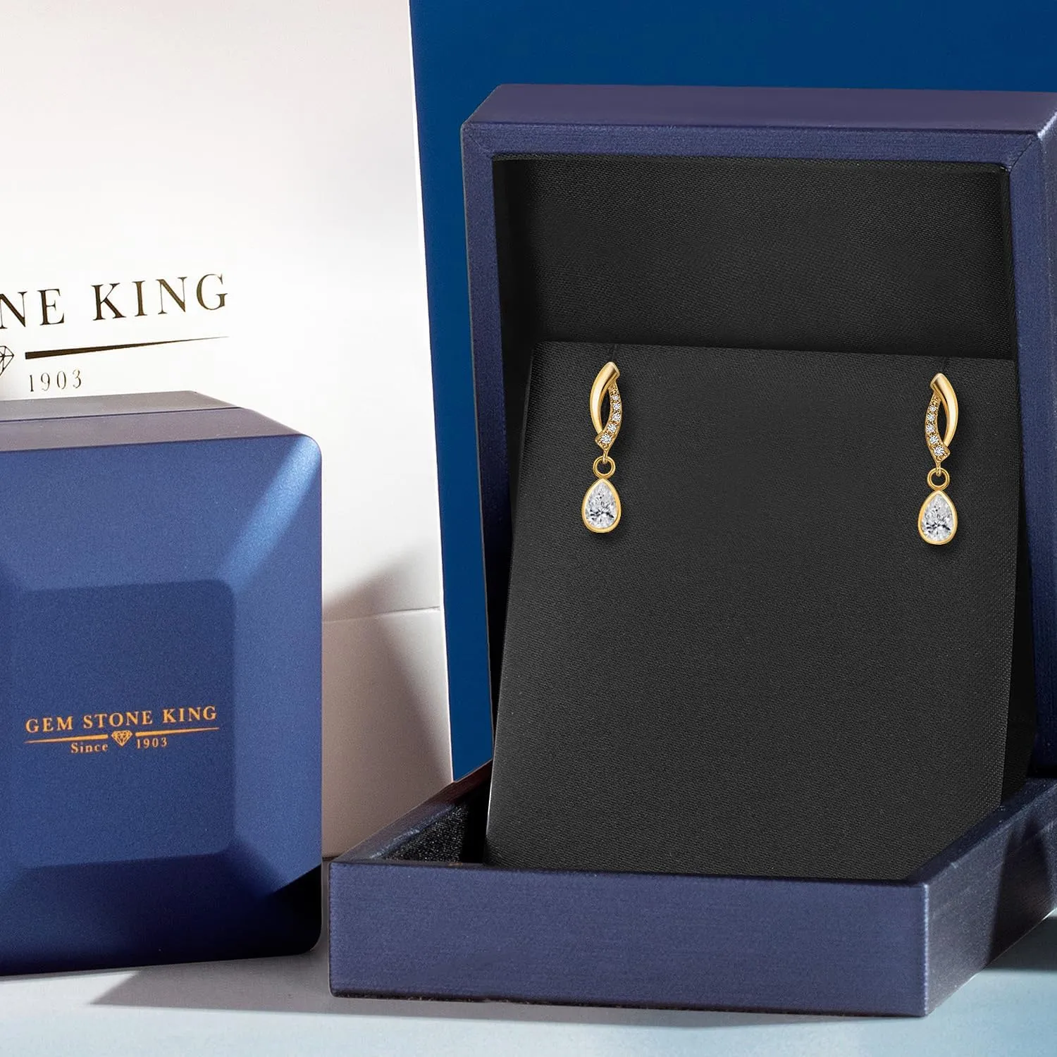 Gem Stone King 14K Yellow Gold 6X4MM Pear Shape Gemstone Birthstone and Lab Grown Diamond Accent Teardrop Earrings For Women | Fine Gold Jewelry for Her Mom Wife
