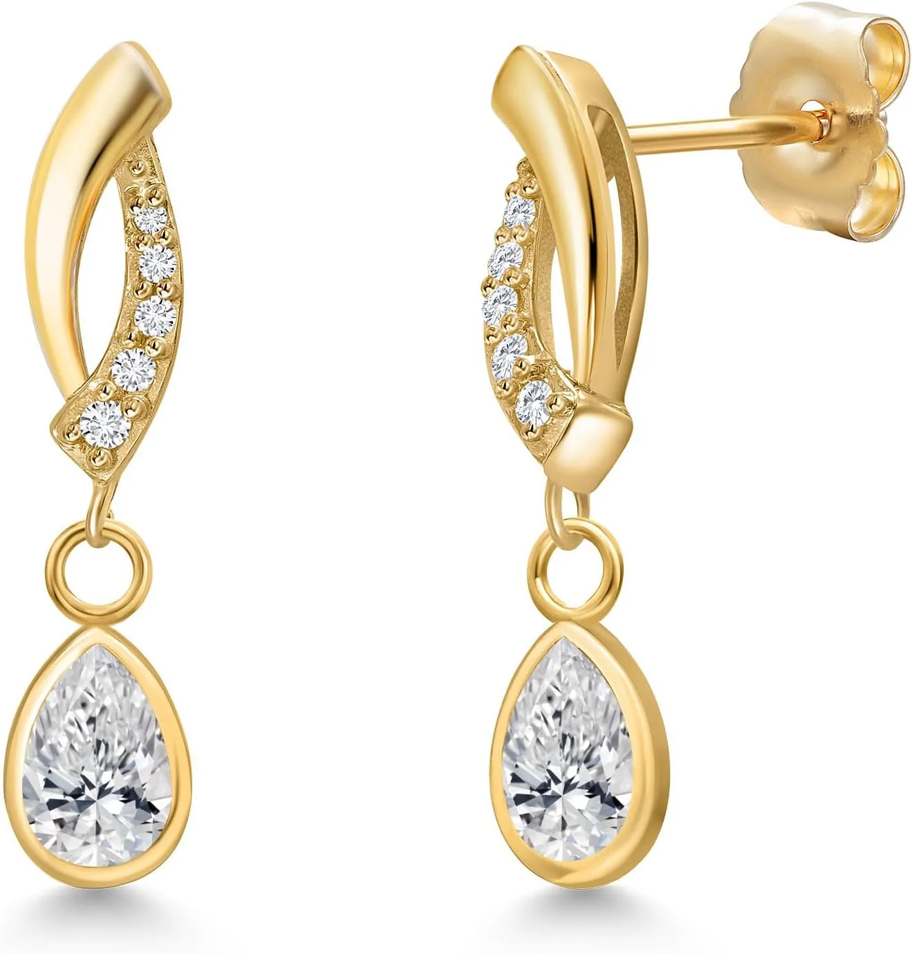 Gem Stone King 14K Yellow Gold 6X4MM Pear Shape Gemstone Birthstone and Lab Grown Diamond Accent Teardrop Earrings For Women | Fine Gold Jewelry for Her Mom Wife