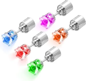 Generic 5Pcs Led Light Up Earrings Led Studs Earrings Party Flashing Blinking Steel Earring Bright Stylish Fashion Earrings Diamond Crown Ear Drop Stud Glowing Up Decoration Multi-Color, silver, M,