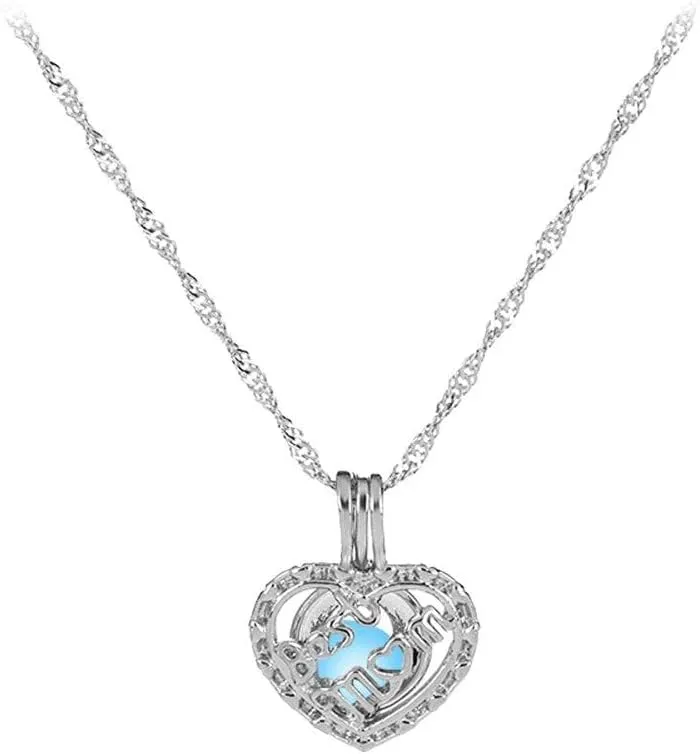 Generic Luminous Heart Glow In The Dark Best Mom Letters Heart Pendant Necklace Mother's Day Gift Practical Design