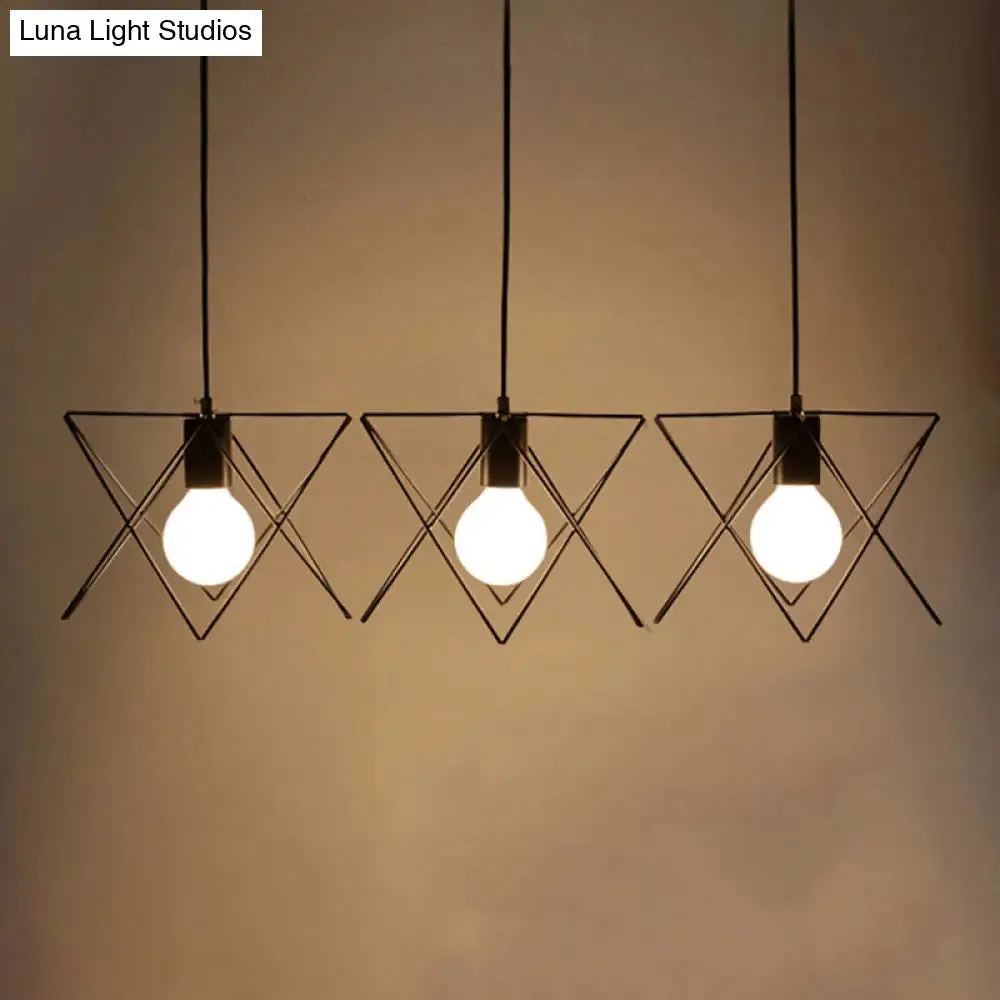 Geometric Cage Iron Suspension Light Antique Black - Set of 3 Bulbs - Multi Ceiling Lamp for Living Room