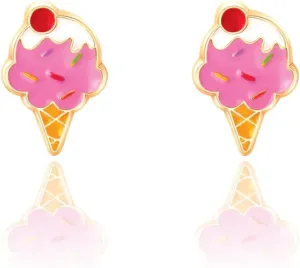 GIRL NATION Cutie Enamel Stud Earrings for Girls Ages 5 and Up, Hypoallergenic Earrings in Ice Cream Dream Design