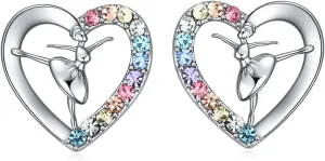 Girls Ballet & Gymnastics Stud Earrings - Rainbow Heart Dance Earrings for Recital Gifts