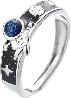 Girls Supplies Couple Ring Planet Astronaut Moonstone Couple Ring Light Luxury Personality Couple Space Planet astronaut-N45