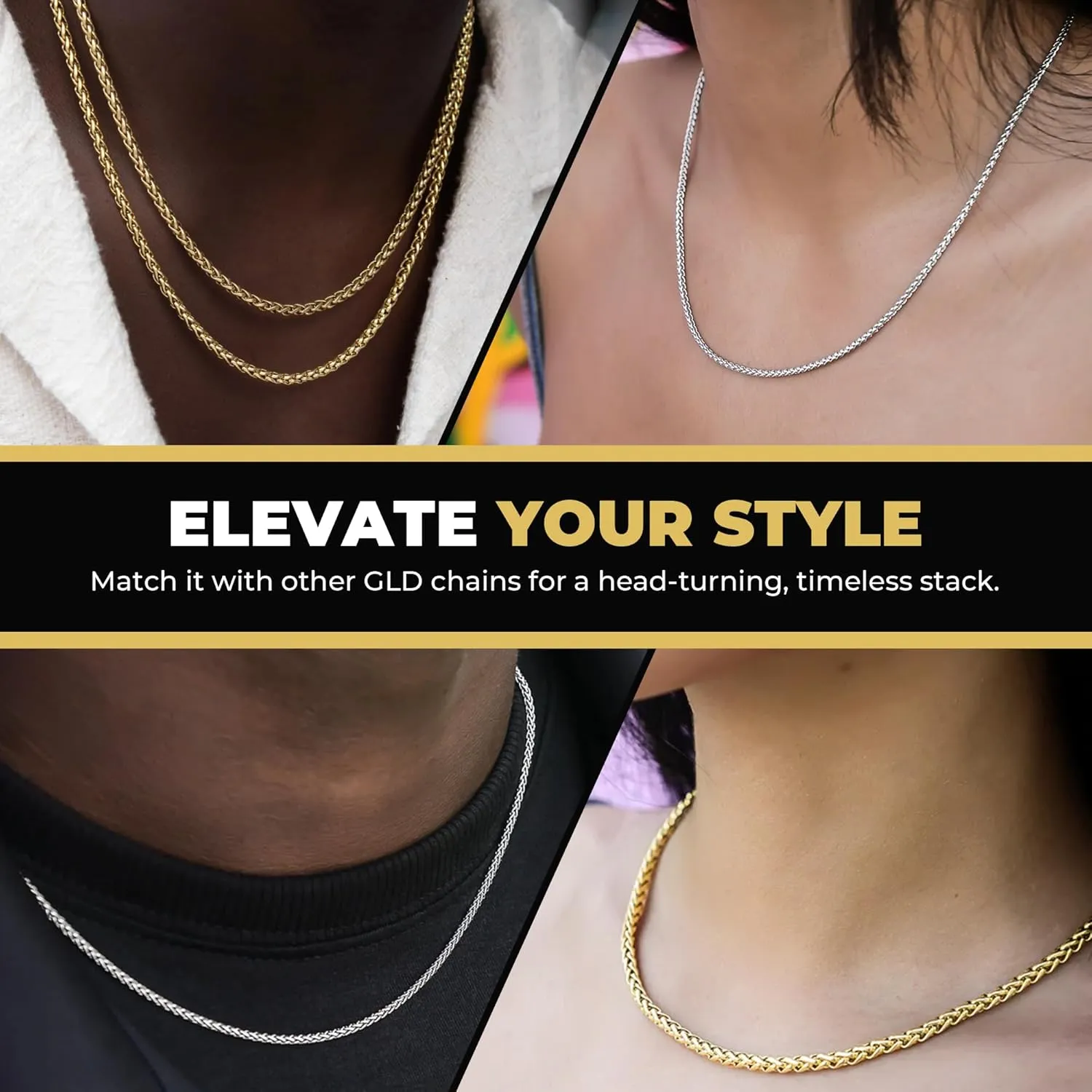 GLD Palm Chain for Men and Women - 18K - 2MM and 4MM