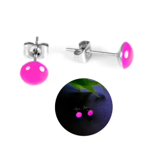 Glow-in-the-Dark 6mm Round Stainless Steel Stud Earrings for Women, Teens & Girls  Hypoallergenic, Flat Back Earrings, Handmade in Italy, Jewelry Set, Stylish & Durable Earrings (Light Pink)