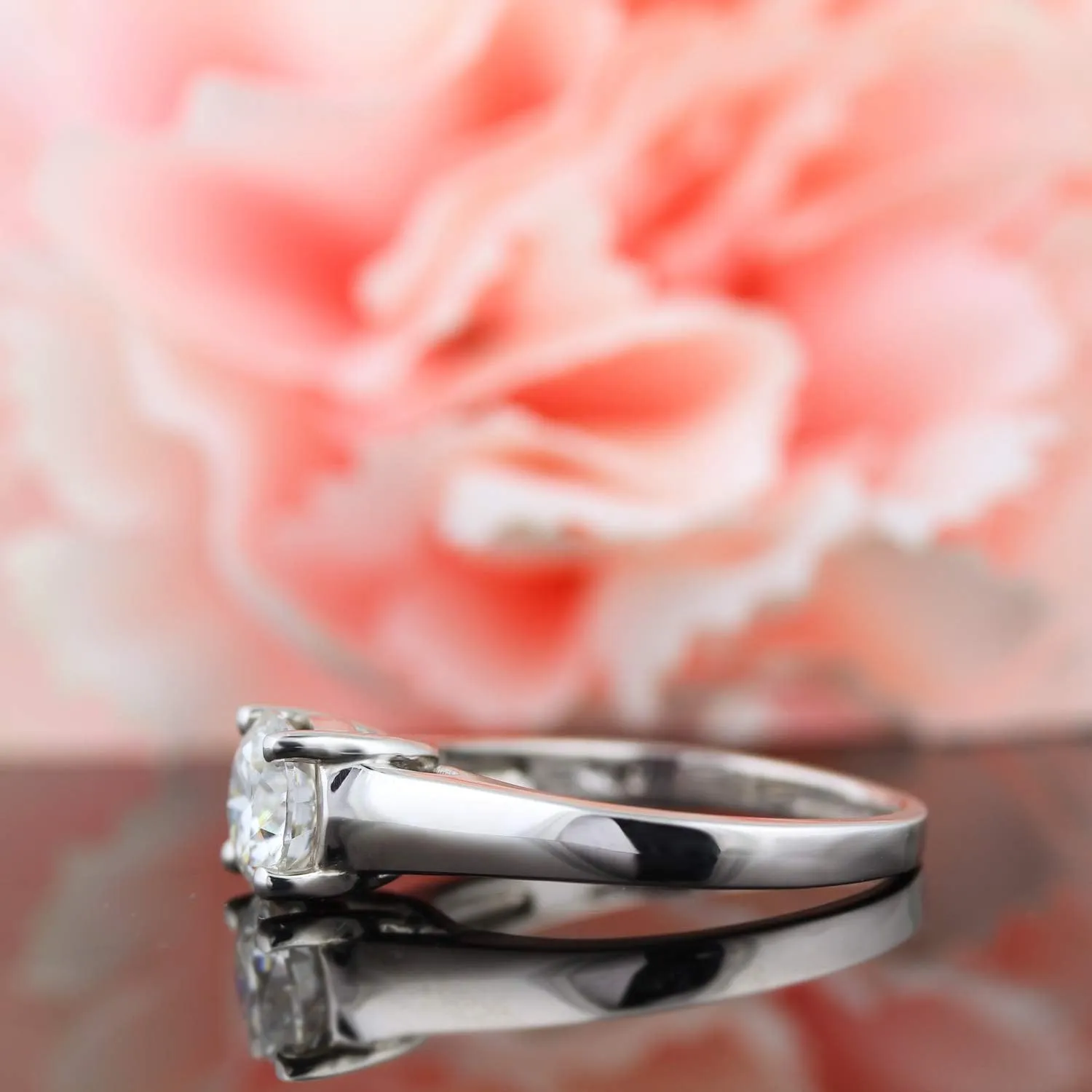 GNG Platinum Plated Silver 1.00 CT "DEF" Color Moissanite Trellis Cathedral Solitaire Engagement Rings for Women 2.5mm Band Width