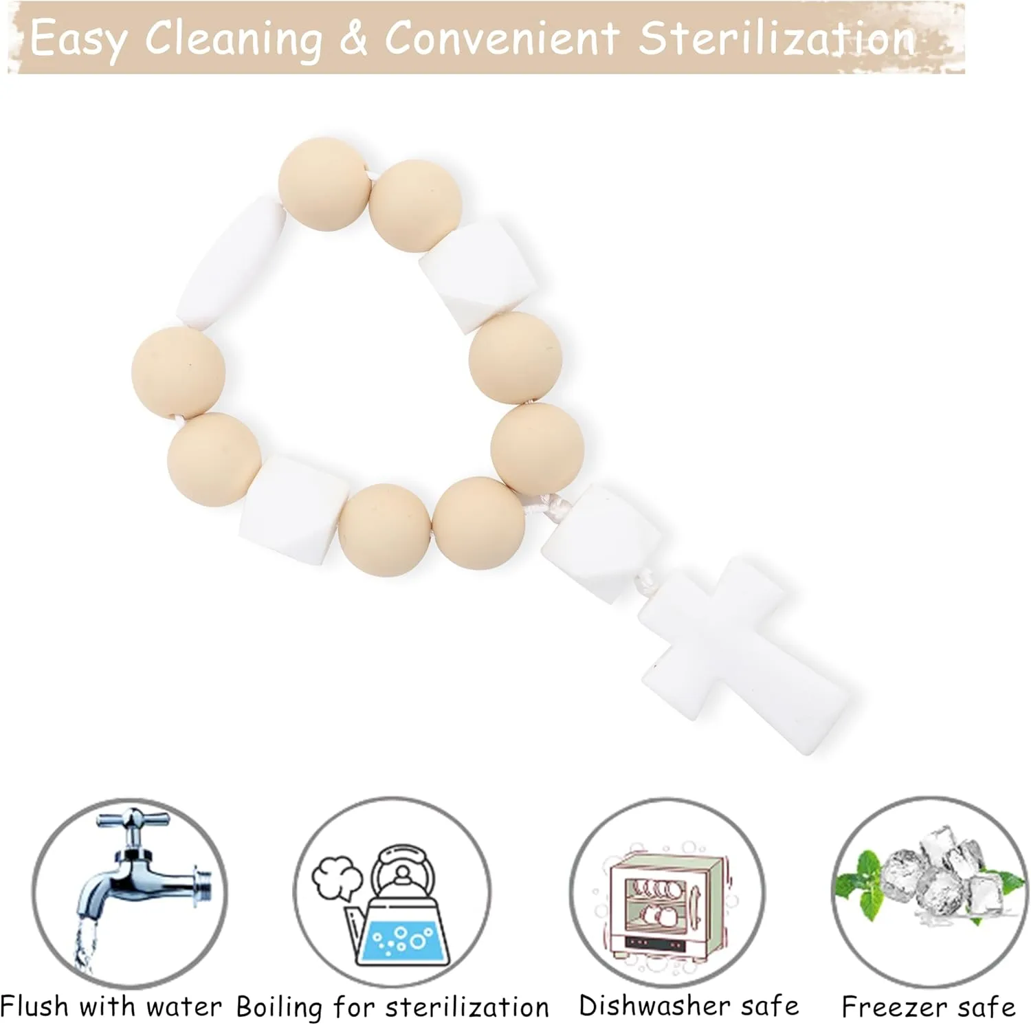 God Bless First Rosary - Silicone Rosary Necklace with Cross, Catholic Cross Rosary Bracelet, Party Decorations, Faith Religious Christian Catholic Supplies, Suitable as Christian Baptism Supplies