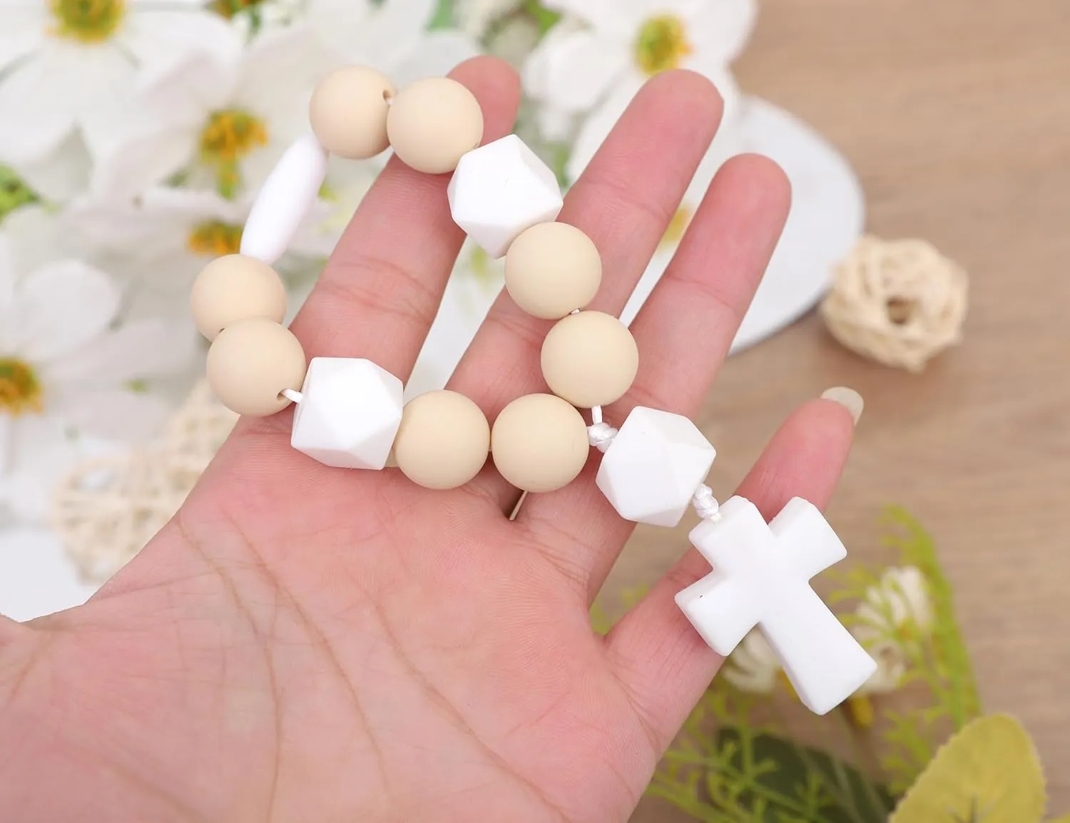 God Bless First Rosary - Silicone Rosary Necklace with Cross, Catholic Cross Rosary Bracelet, Party Decorations, Faith Religious Christian Catholic Supplies, Suitable as Christian Baptism Supplies