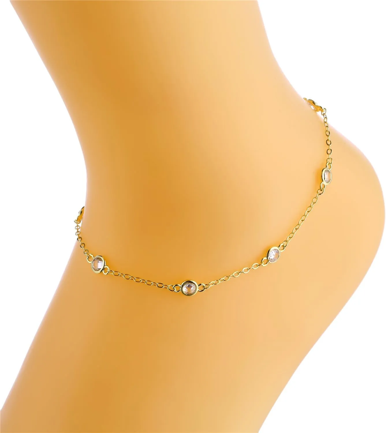 Gold Ankle Bracelets for Women 14K White Gold Plated Heart Charm Link Flat Anklets for Women Paperclip Beaded Zircon Chain Anklet