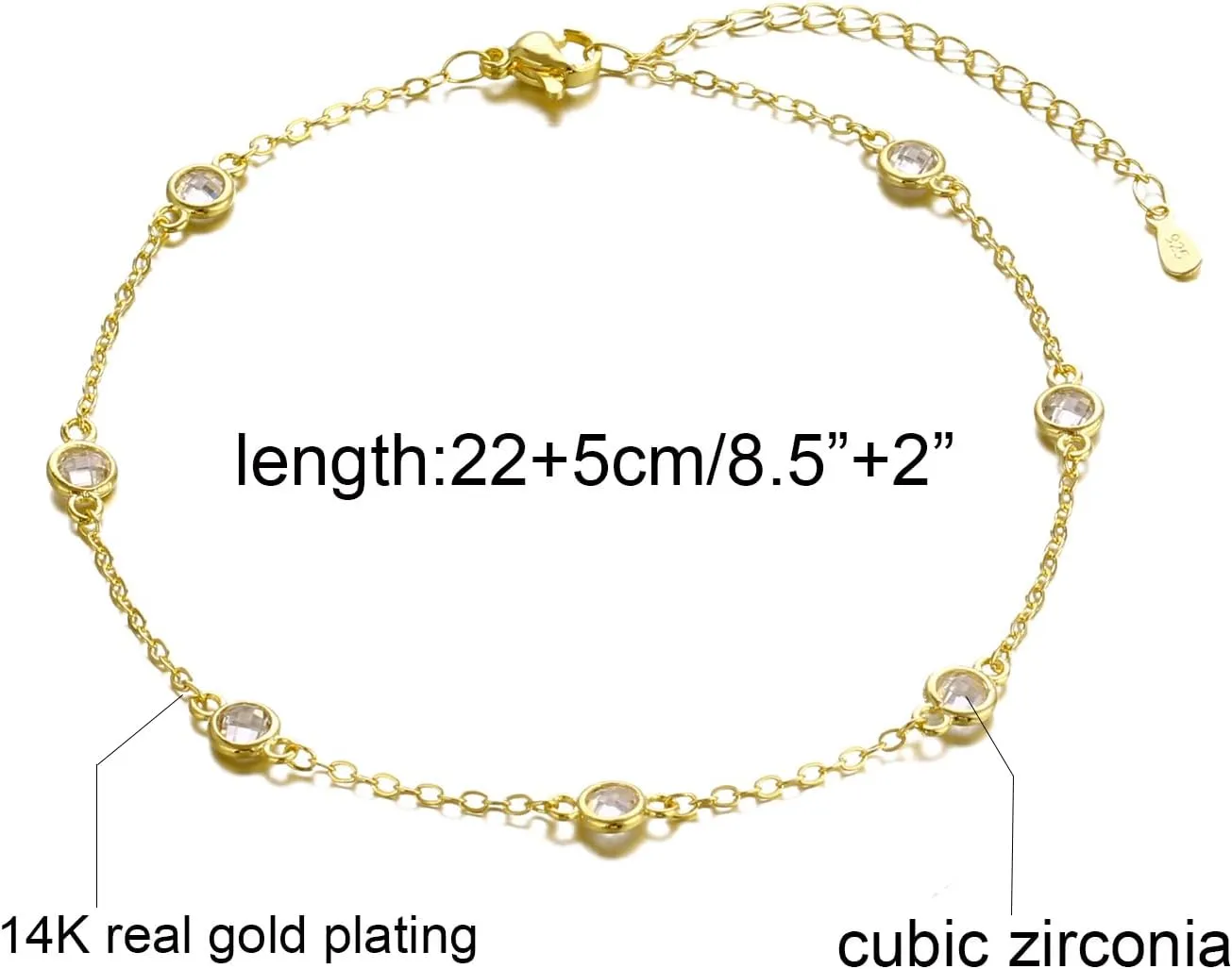 Gold Ankle Bracelets for Women 14K White Gold Plated Heart Charm Link Flat Anklets for Women Paperclip Beaded Zircon Chain Anklet