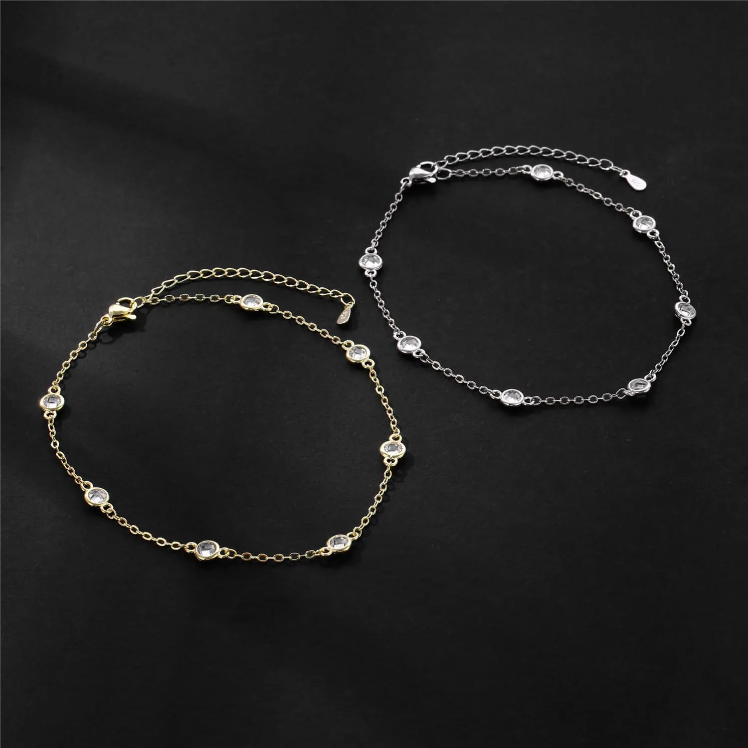 Gold Ankle Bracelets for Women 14K White Gold Plated Heart Charm Link Flat Anklets for Women Paperclip Beaded Zircon Chain Anklet