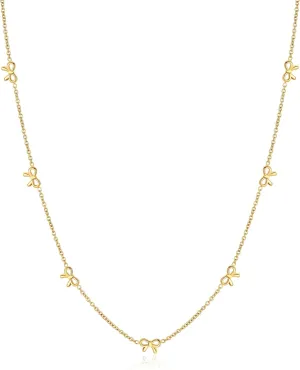 Gold Bow Necklace Dainty Bow Necklace for Women Tiny Cute Bow Pendant Station Necklaces for women 18K Gold Plated Stainless Steel Lucky 4 Leaf Pendant Jewelny