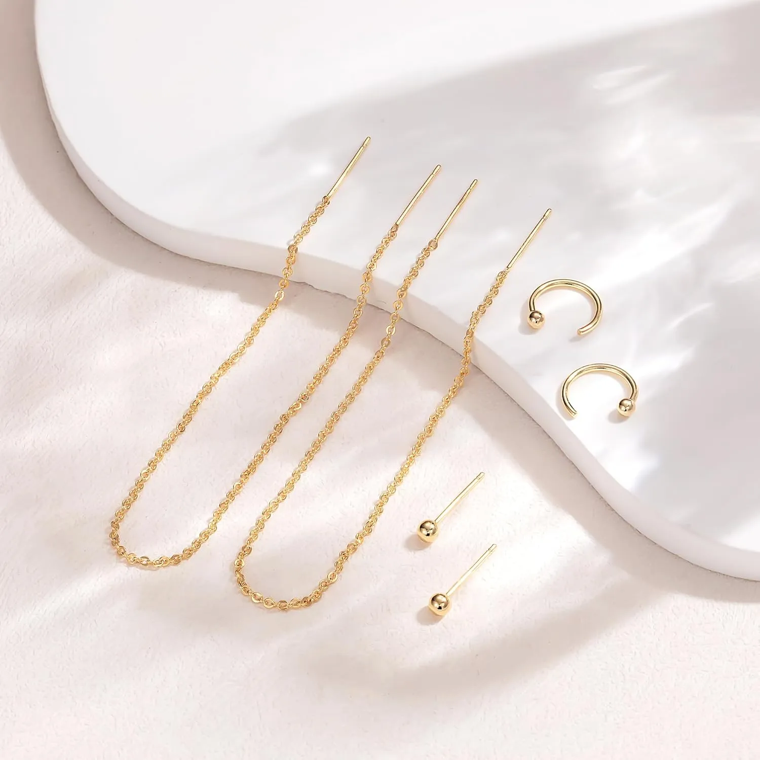 Gold Chain Earrings for Women Dainty Long Dangle Earrings Set, Trendy Hoop Cubic Zirconia Stud Earring Stack, Hypoallergenic Drop Earrings Jewelry for Womens 3 Pairs