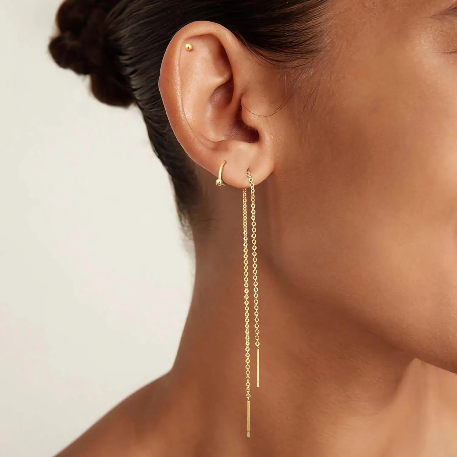 Gold Chain Earrings for Women Dainty Long Dangle Earrings Set, Trendy Hoop Cubic Zirconia Stud Earring Stack, Hypoallergenic Drop Earrings Jewelry for Womens 3 Pairs
