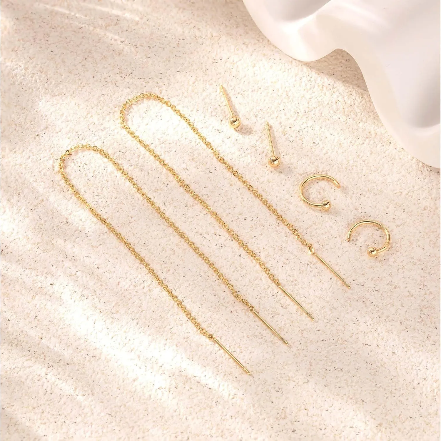 Gold Chain Earrings for Women Dainty Long Dangle Earrings Set, Trendy Hoop Cubic Zirconia Stud Earring Stack, Hypoallergenic Drop Earrings Jewelry for Womens 3 Pairs