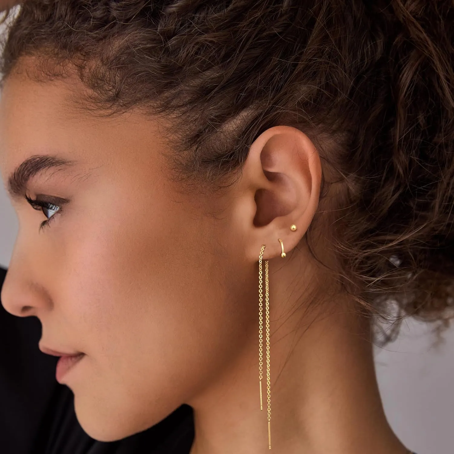 Gold Chain Earrings for Women Dainty Long Dangle Earrings Set, Trendy Hoop Cubic Zirconia Stud Earring Stack, Hypoallergenic Drop Earrings Jewelry for Womens 3 Pairs