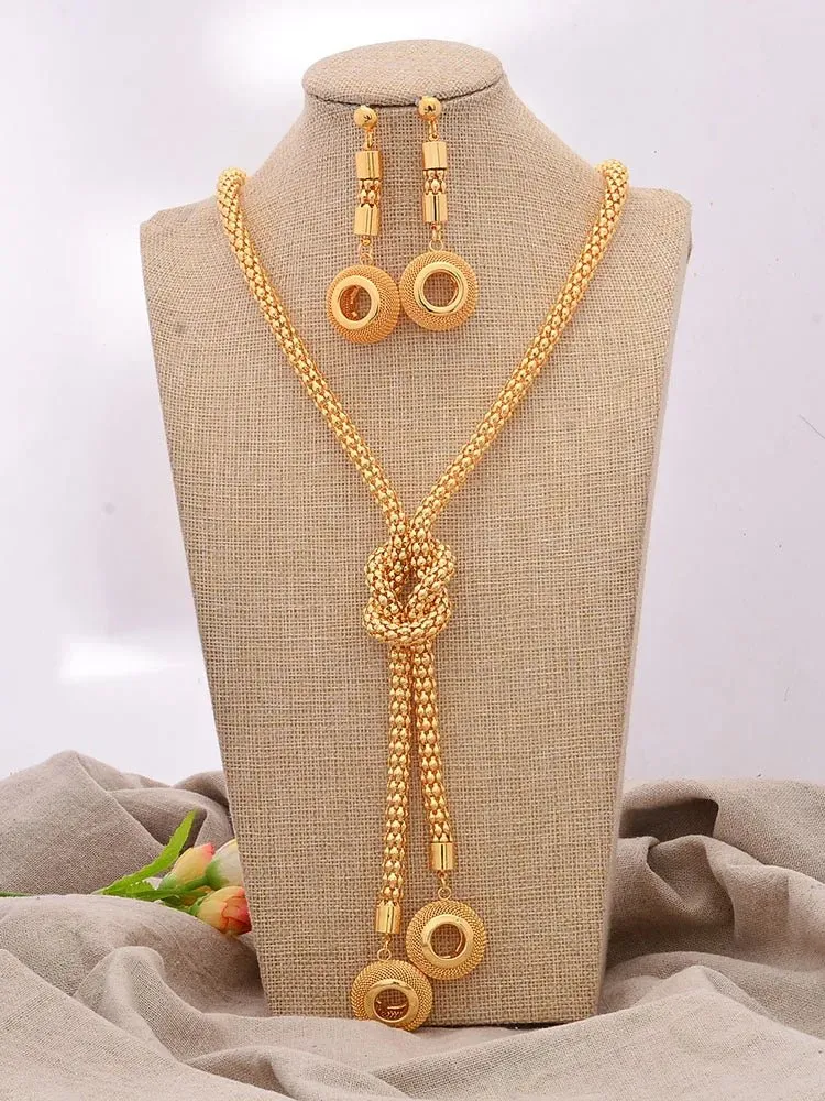 Gold Color African Bridal Jewelry Set for Women - Necklace, Earrings & Pendant Wedding Gifts