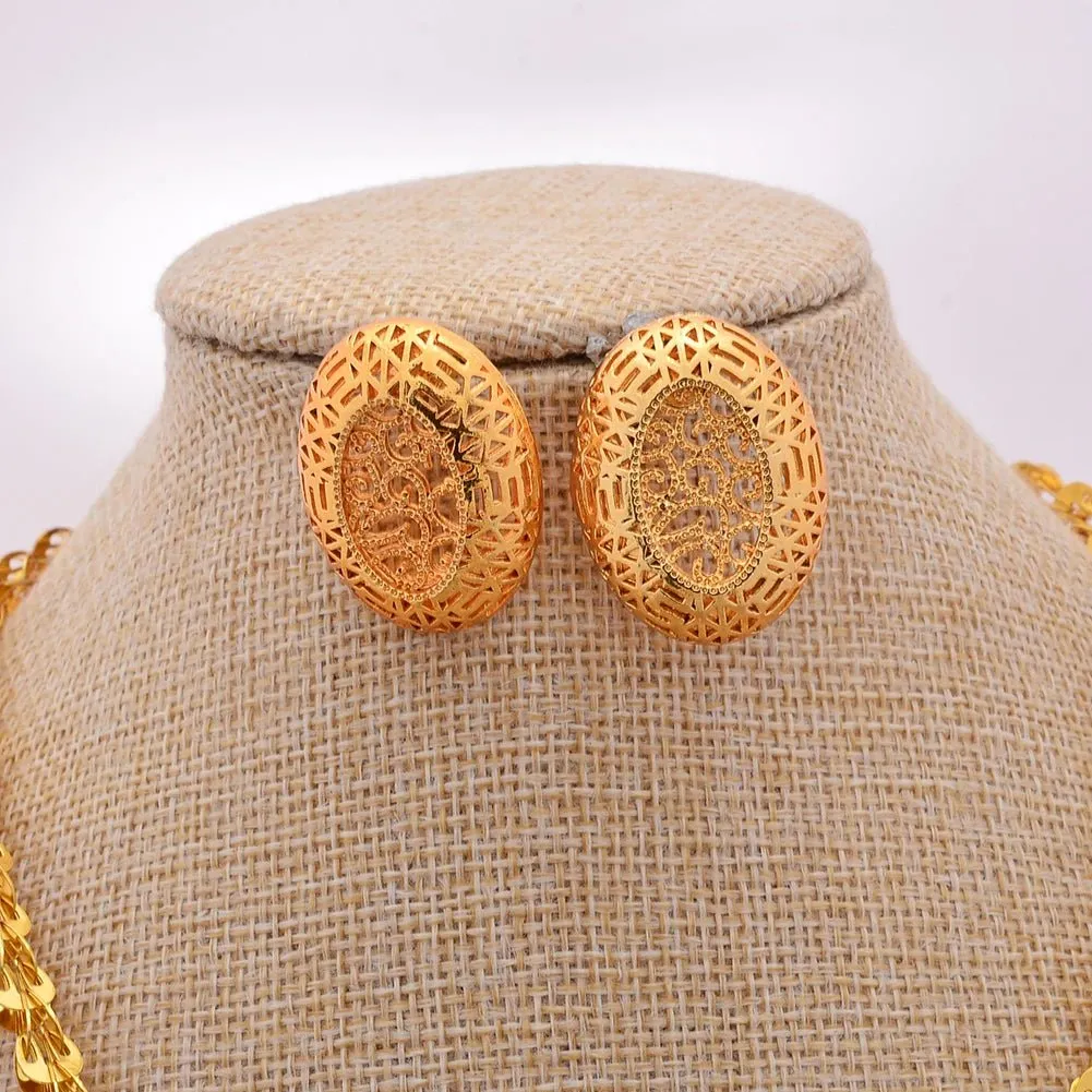 Gold Color African Bridal Jewelry Set for Women - Necklace, Earrings & Pendant Wedding Gifts